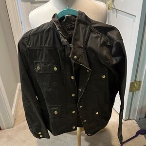 Women’s Waxed Field Coat with Gold Accents
